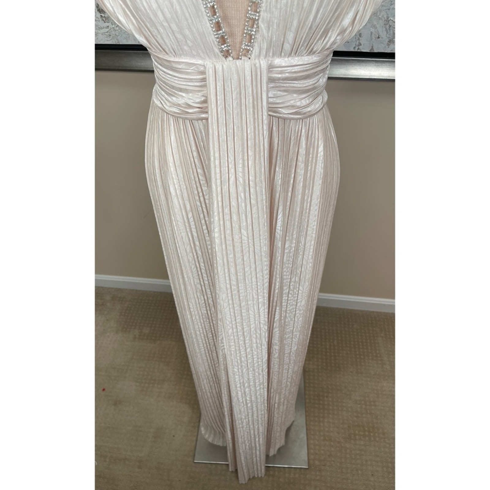 Sabina Musayev Leone Crystal Embellished Pleated Metallic Maxi Dress Sz Small — image 4 of 8